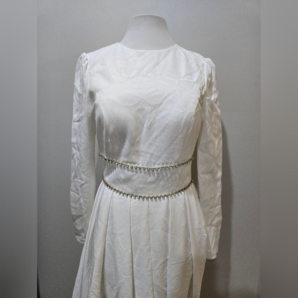MAC DUGGAL 55705 EMPIRE WAIST LONG SLEEVE PLEATED A-LINE Gown NWOT sz 6 White - Picture 6 of 7